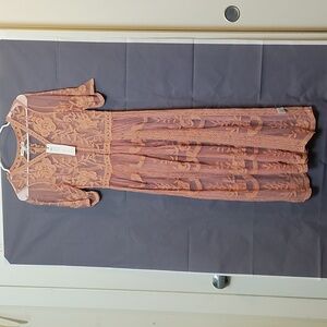 Woven Heart sheer tulle embroidered pink champagne color dress